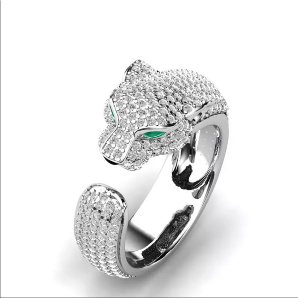 925 SILVER FILLED CRYSTAL INLAID LEOPARD RING